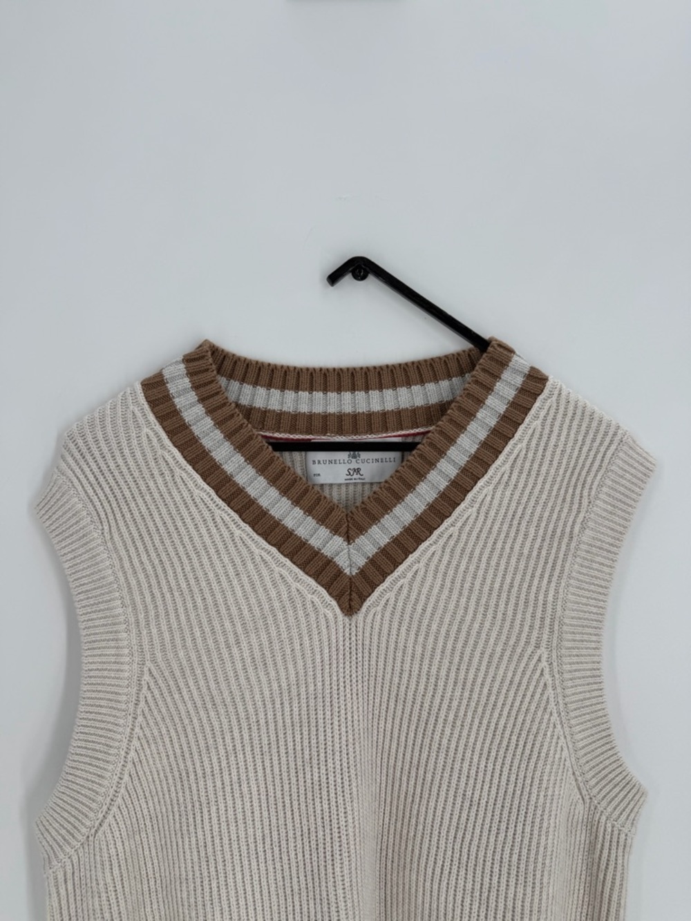 Brunello Cucinelli Cotton Ribbed Knit V Neck Sweater Vest